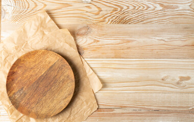 Empty Plate on White Wooden Table Top View with Copy Space
