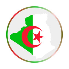 Algeria icon. Shape of the country with Algeria flag. Round sign with flag colors gradient ring. Amazing vector illustration.