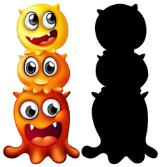 Monster with its silhouette on white background