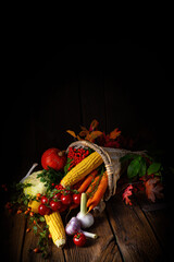 The beautiful autumnal cornucopia with vegetables