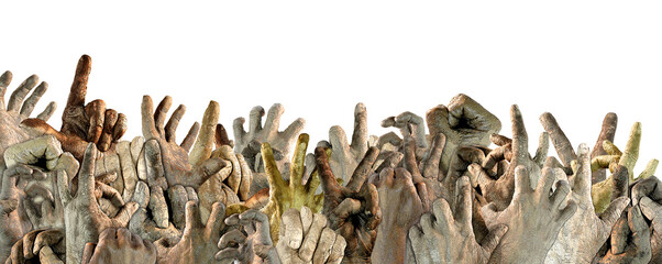 Raised hands of people of different nationalities. Protest. Demonstration. Freedom. Protest against racism. Illustration. Isolated background. Copy space.