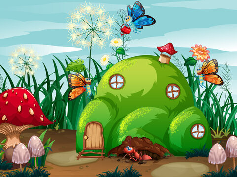 Gardening theme with insects in their home