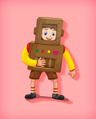 Cute boy wearing robot costume in standing position isolated