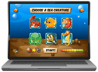 Undersea game display on laptop screen