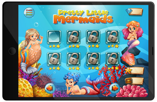 Mermaid game on tablet screen
