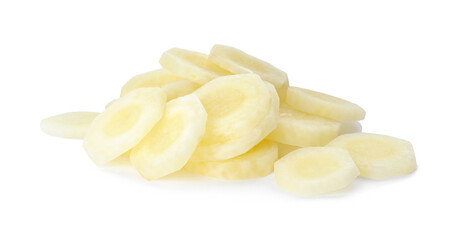 Pieces of raw carrot isolated on white