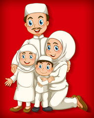 Muslim family member on cartoon character colour gradient background