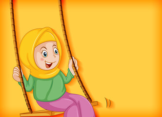 Happy muslim girl sit on swing