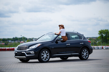 Brown leather seats in the new car. Interior upholstery with genuine leather.