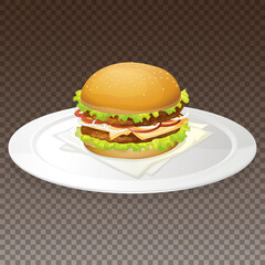 Hamburger on plate transparent background