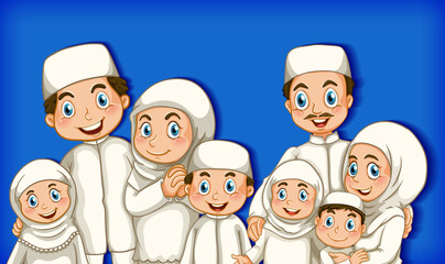 Muslim family member on cartoon character colour gradient background