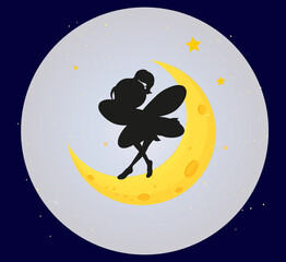 Fairy silhouette on the moon background