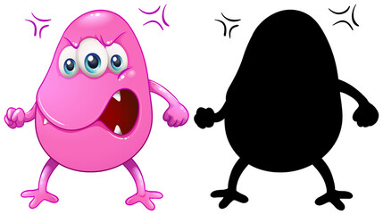 Monster with its silhouette on white background