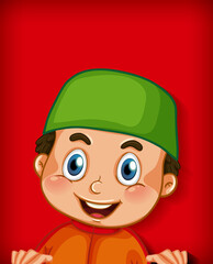 Male muslim cartoon character on colour gradient background