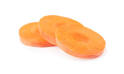 Slices of fresh ripe carrot isolated on white