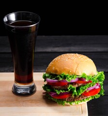 Burger served in bun in nutrition fast food concept