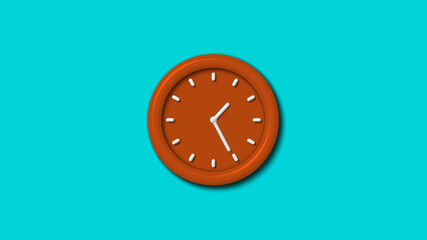 Amazing brown color 3d wall clock on cyan background,3d wall clock