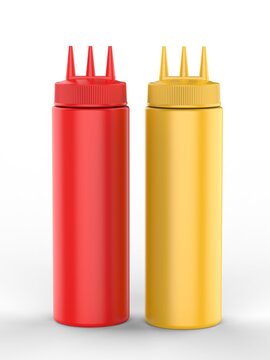 Blank 3 Hole Plastic Ketchup and Sauce Bottle For branding and mock up, 3d render illustration.