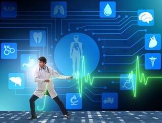 Cardiologist in telemedicine concept with heart beat