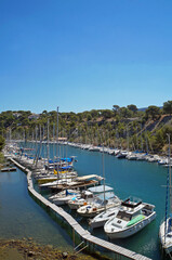Moored boats and yachts in Calanque de Port Miou, department of