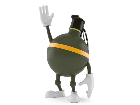 Hand grenade character with hand up