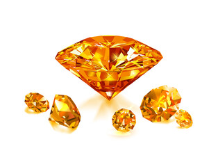 Beautiful bright orange diamond  isolated on white background. Vector illustration.