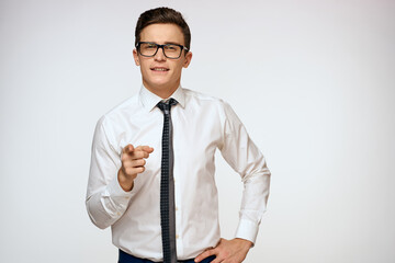 Business man in white shirt with tie wearing glasses executive self-confidence manager