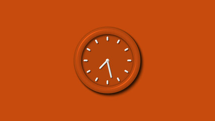 Amazing brown color 3d wall clock on brown background,12 hours 3d clock