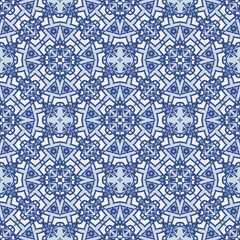 Fototapeta na wymiar Trendy bright color geometric abstract seamless pattern in blue. Use this pattern in the design of carpet, shawl, pillow, textile, ceramic tiles, pillow.