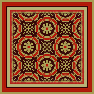 Trendy bright color geometric abstract mandala seamless pattern in gold red brown. Use this pattern in the design of carpet, shawl, pillow, textile, ceramic tiles, pillow.