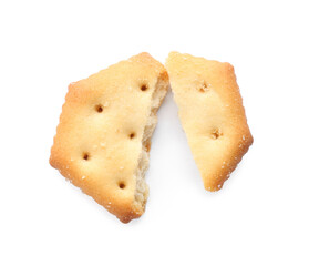 Broken delicious crispy cracker isolated on white