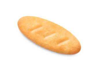 Delicious crispy cracker isolated on white, top view