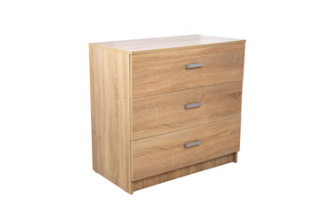 Modern wooden chest of drawers on white background