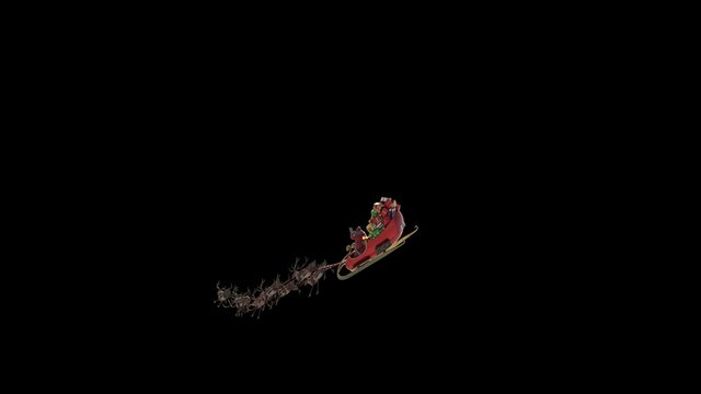 Santa Sleigh Flies Back Alpha Matte Christmas Reindeer Night 3D Rendering Animation 4K