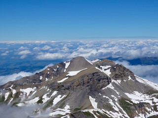 Mountain view of the European High Alps from the Schilthorn at 3000 meters altitude