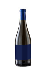 Wine bottle with black label. Isolated on white background with blue label