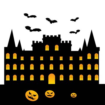 Haunted House Silhoutte. Happy Halloween vector illustration. invitation card template