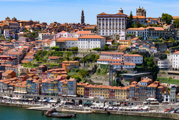 Naklejka na ściany i meble River Douro and the riverbank of Ribeira District in Porto, Portugal