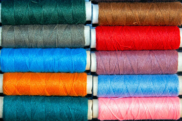 top view of spools with threads of different colors