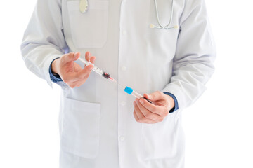 doctor drawing blood sample from patient to send for investigation on the white background. healthcare and medical concept