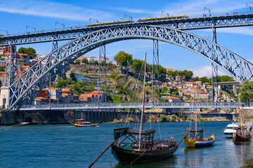Dom Luis I Bridge, a double-deck bridge across the River Douro in Porto, Portugal