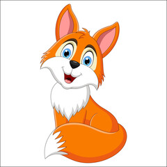 Naklejka premium Cute fox cartoon sitting on white background