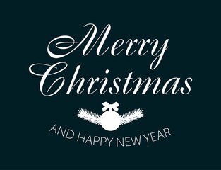 Merry Christmas and Happy New Year lettering template. Monochrome greeting card or invitation. Winter holidays related typographic quote. Vector vintage illustration.