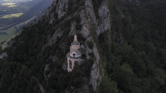 Sanctuary of Queralt in Berga. Barcelona. Catalonia,Spain. Aerial Drone Footage