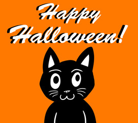 Stylized Happy Halloween Card With a Black Cat