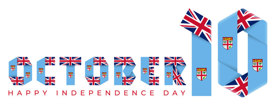 October 10, Independence Day of Fiji congratulatory design with Fijian flag elements.