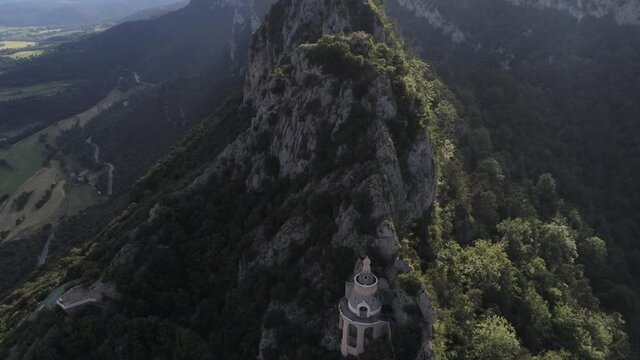 Mountans in Sanctuary of Queralt in Berga. Barcelona. Catalonia,Spain. Aerial Drone Footage
