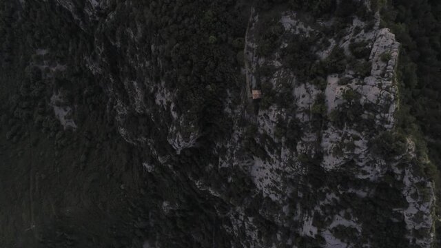 Mountans in Sanctuary of Queralt in Berga. Barcelona. Catalonia,Spain. Aerial Drone Footage