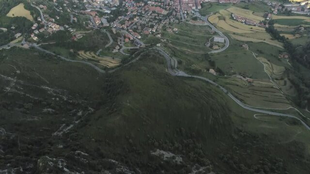 Mountans in Sanctuary of Queralt in Berga. Barcelona. Catalonia,Spain. Aerial Drone Footage