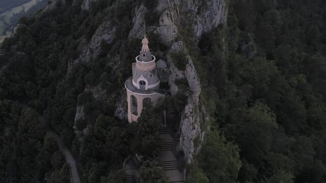 Sanctuary of Queralt in Berga. Barcelona. Catalonia,Spain. Aerial Drone Footage